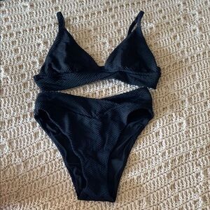 Aerie Black Textured Bikini Set